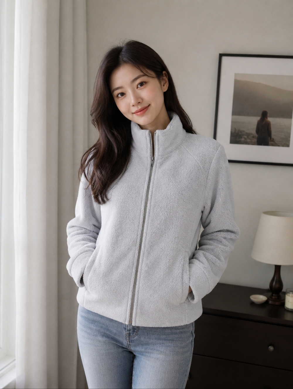 Banana Republic Cream Full-Zip Teddy Fleece Jacket
